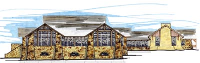 Looking at the new addition from the west. The current lobby (historic) is to the right of the restaurant, the rest of the lodge is out of frame.