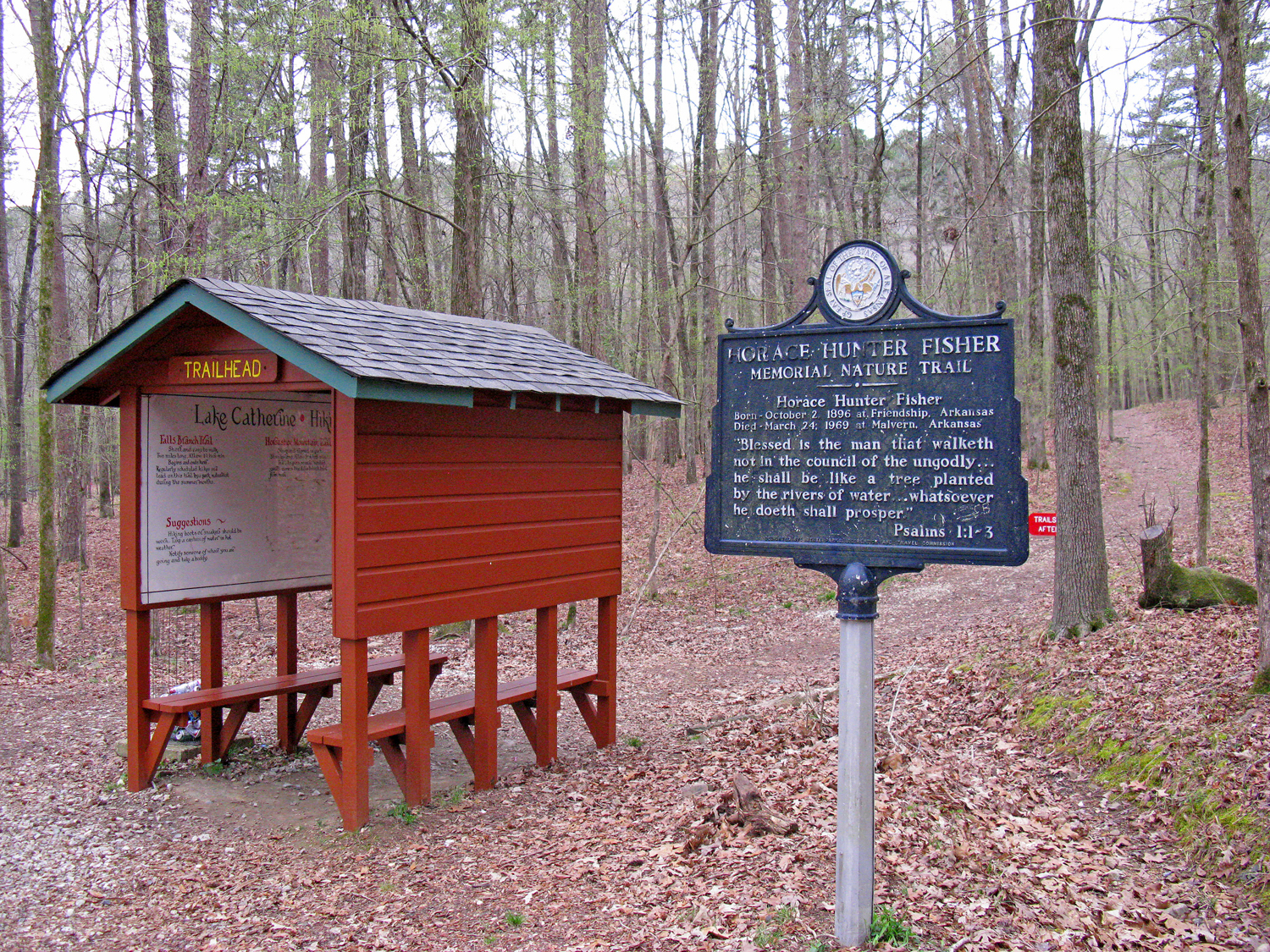 The main trailhead for three of the trails at Lake Catherine.